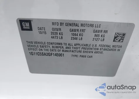 2016 Chevrolet Malibu Limited Lt z USA, uszkodzony, nr VIN 1G11C5SA2GF145961